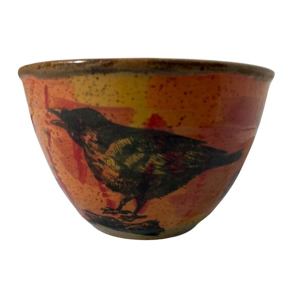 Art Pottery Raven Bowl By Celtic Raven Studio Black Orange - Picture 2 of 8